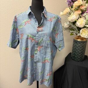 NWT Civil Society Blue Tropical Floral Button Shirt XL 100% Cotton Summer